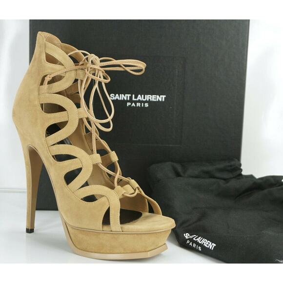 Saint Laurent Suede Tribute Cut Out Platform Caged Sandals Size 40 10 Strap New - Picture 1 of 11